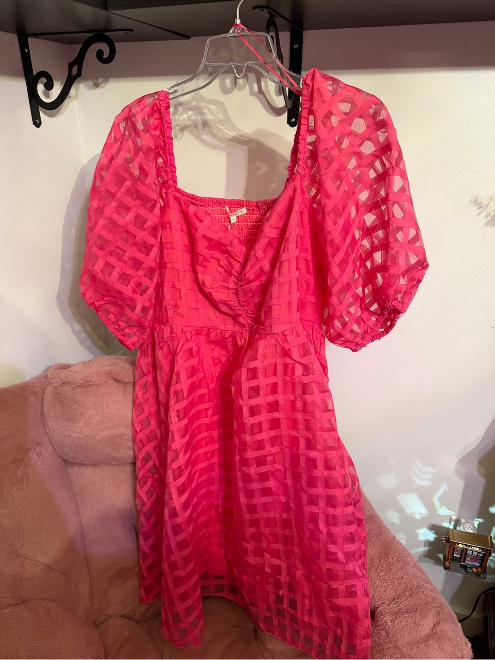 Bright Pink Puff-Sleeve Women’s Babydoll Dress